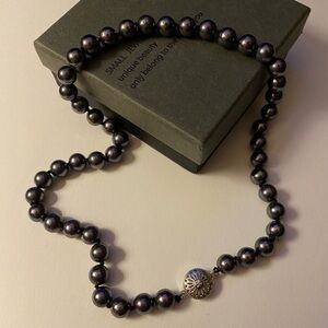 Natural Tahiti Black 8mm Pearl Beaded Necklace 925 Sterling Silver Clasp